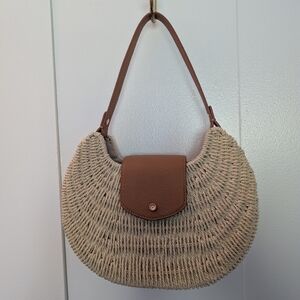 LC Lauren Conrad Cream and Brown Woven Shoulder Bag